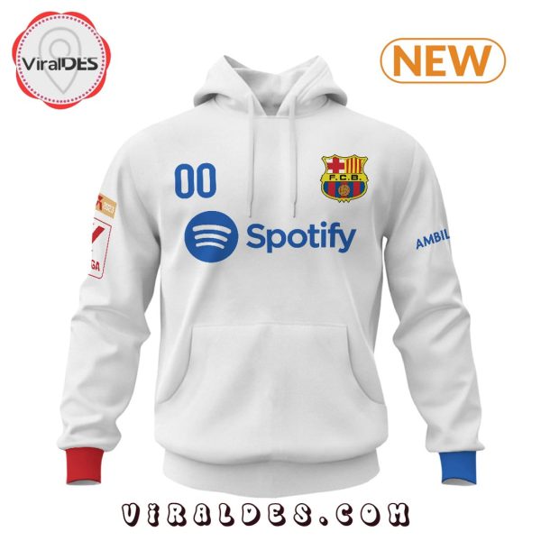 Personalized Barcelona Football Team White Hoodie