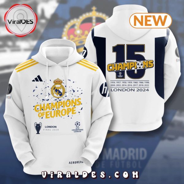 Real Madrid 15th Champions London 24 White Hoodie