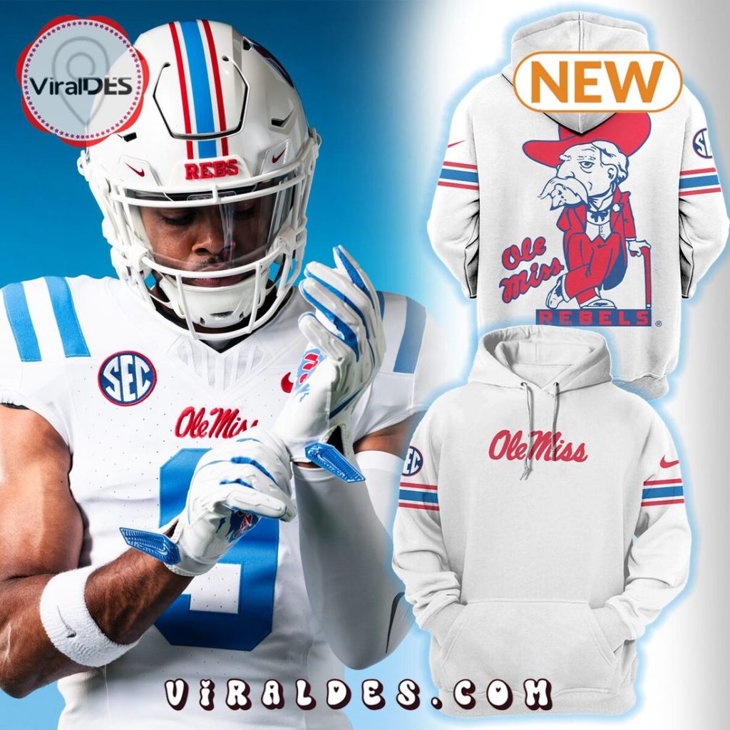 White & Powder NCAA Blue Ole Miss Rebels Season Hoodie, Jogger, Cap