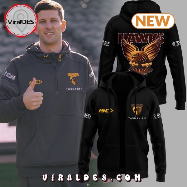 2024 New AFL Hawthorn Hawks Black Zip Hoodie