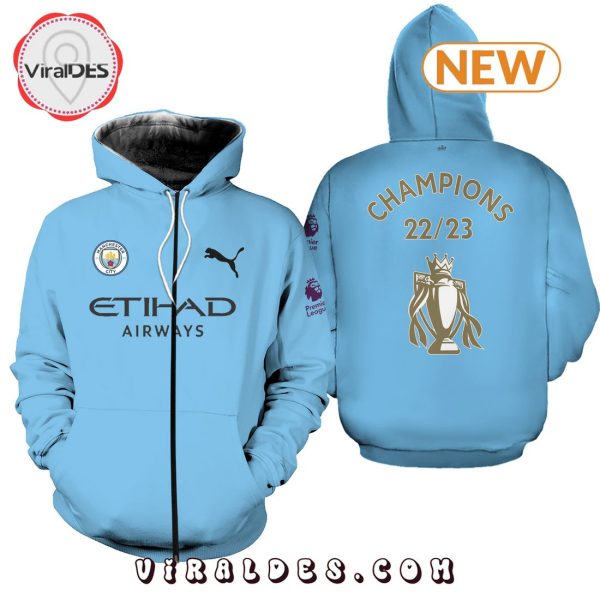 22 23 Manchester City Premier League Champions Blue Hoodie