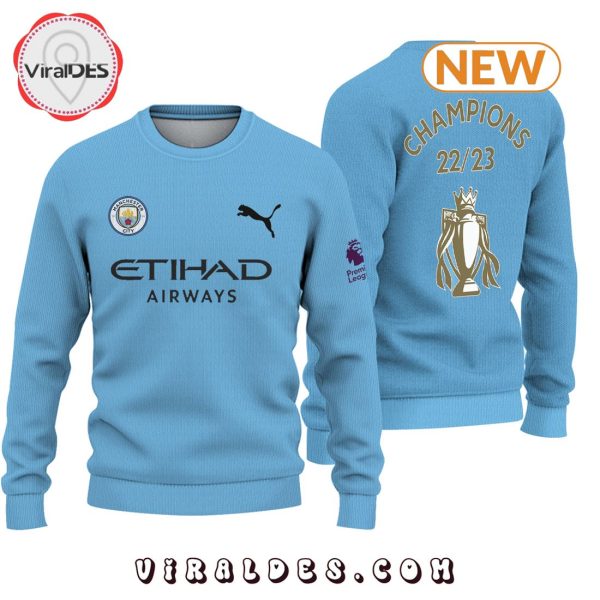 22 23 Manchester City Premier League Champions Blue Hoodie