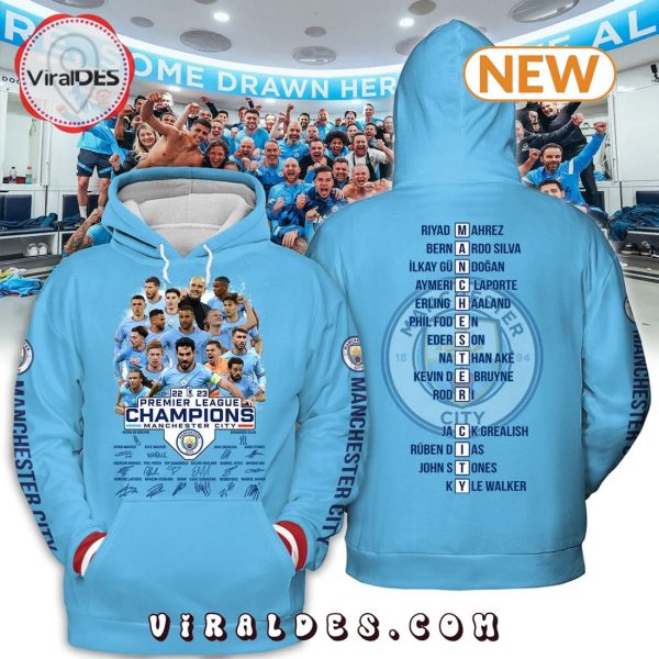 Manchester City Premier League Champions Team Signatures Hoodie