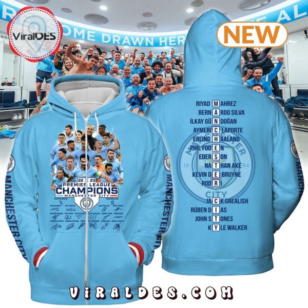 Manchester City Premier League Champions Team Signatures Hoodie