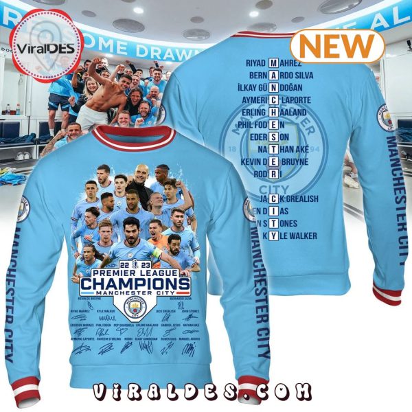 Manchester City Premier League Champions Team Signatures Hoodie