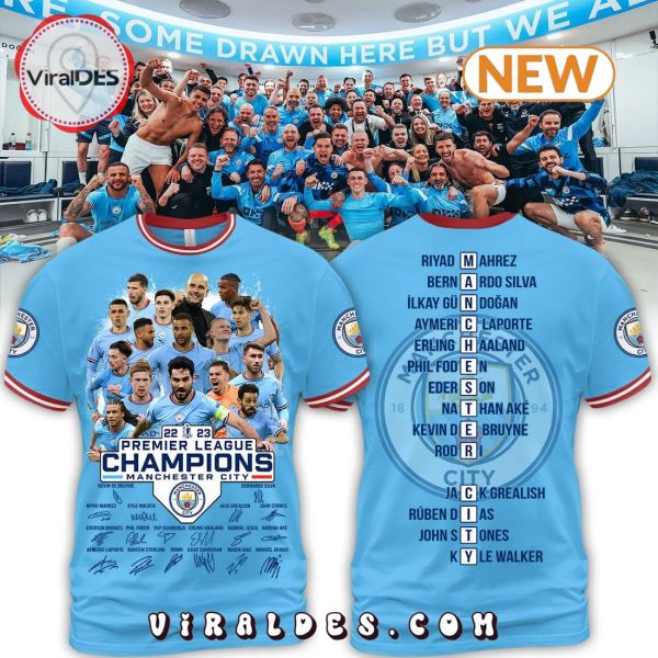 Manchester City Premier League Champions Team Signatures Hoodie