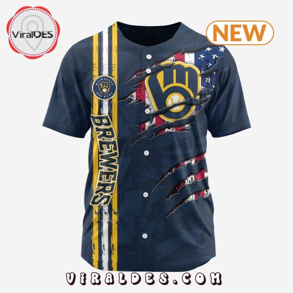 Milwaukee Brewers Custom US Flag Baseball Jersey