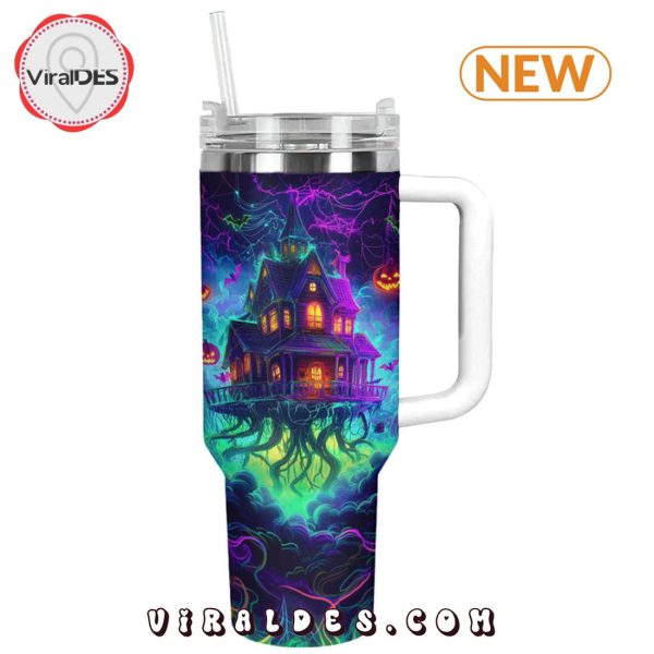 Neon Haunted House Halloween 40oz Tumbler