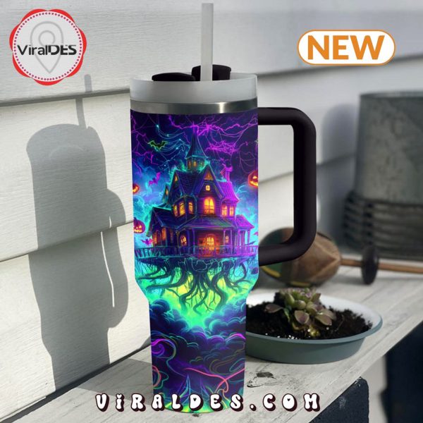 Neon Haunted House Halloween 40oz Tumbler