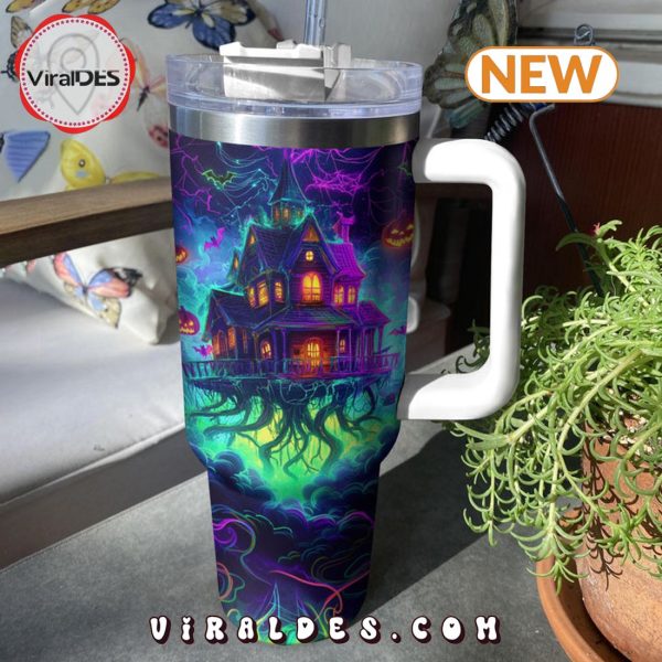 Neon Haunted House Halloween 40oz Tumbler