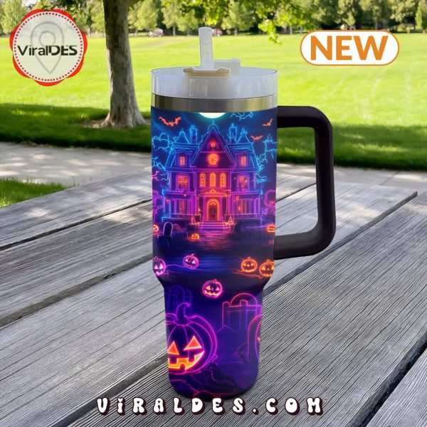 Neon Haunted House On Halloween 40oz Tumbler