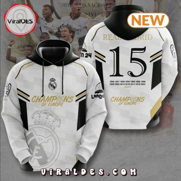 Real Madrid 2024 Champions Of Europe White Hoodie