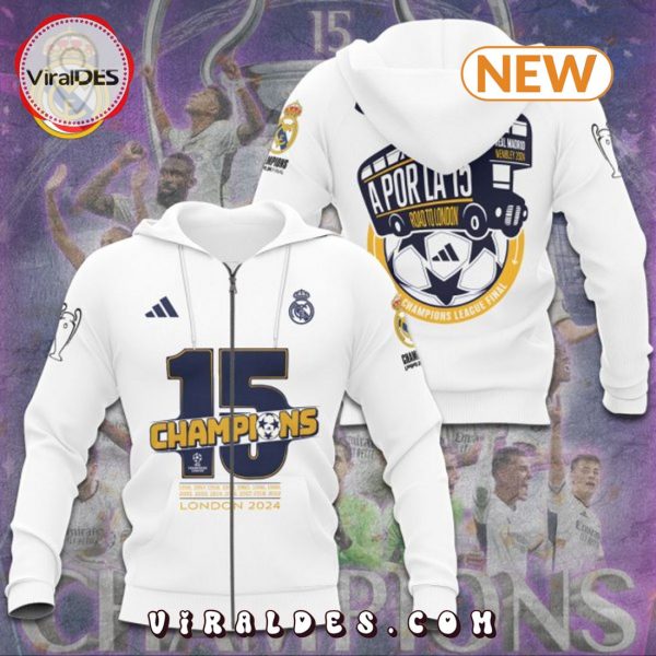 Real Madrid A Por La 15 On Train White Hoodie