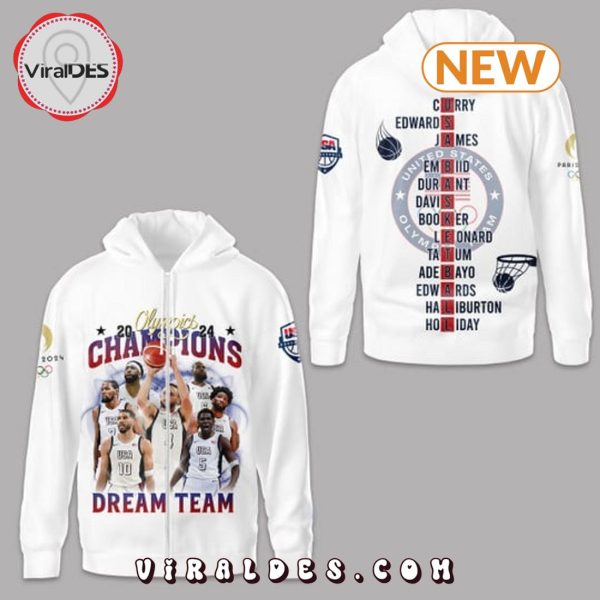 USA Dream Team Olympics 2024 Champions White Hoodie