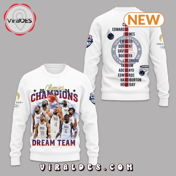 USA Dream Team Olympics 2024 Champions White Hoodie