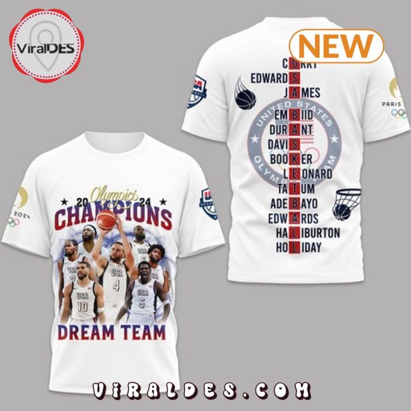 USA Dream Team Olympics 2024 Champions White Hoodie