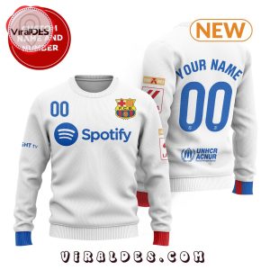 Personalized Barcelona FC Wool White Sweater