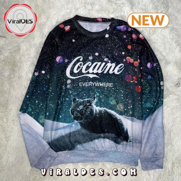 Cocaine Everywhere Cat With Snow Ugly Christmas Sweater Sweatshirt