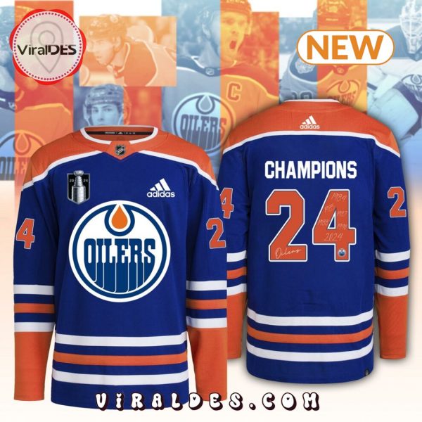 Edmonton Oilers Custom NHL Champions 2024 Navy Hockey Jersey