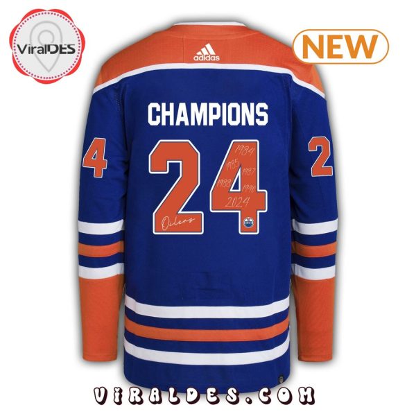 Edmonton Oilers Custom NHL Champions 2024 Navy Hockey Jersey