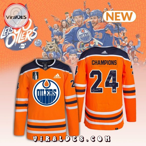 Edmonton Oilers Custom NHL Champions 2024 Orange Hockey Jersey