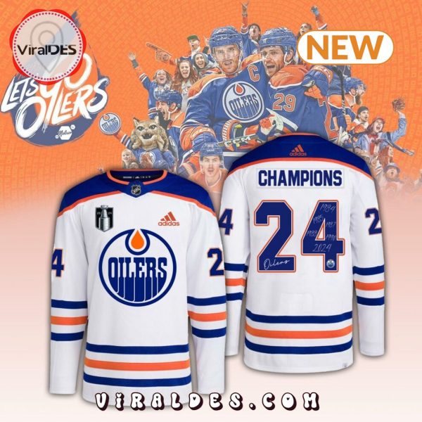 Edmonton Oilers Custom NHL Champions 2024 White Hockey Jersey