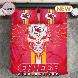 Kansas City Chiefs Skull x Bats Halloween Bedding Set