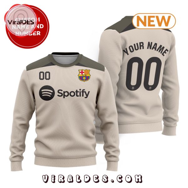 Personalized Barcelona FC Wool Grey Sweater