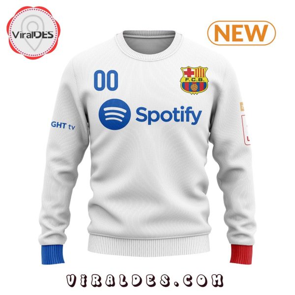 Personalized Barcelona FC Wool White Sweater