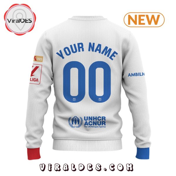 Personalized Barcelona FC Wool White Sweater