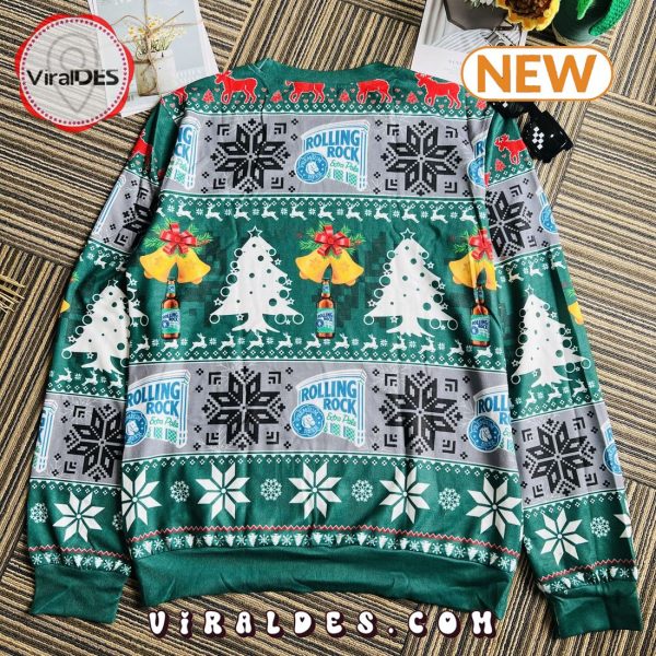 Rolling Rock Beer Xmas Bell Pine Tree Ugly Christmas Sweater