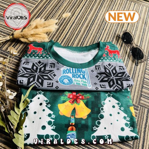 Rolling Rock Beer Xmas Bell Pine Tree Ugly Christmas Sweater