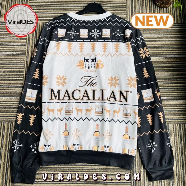 The Macallan Whisky Reindeer & Snowflake Pattern Xmas Ugly Christmas Sweater