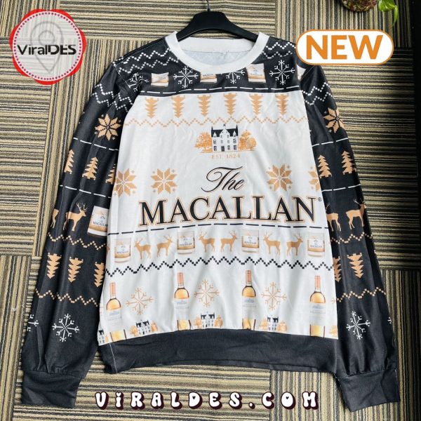 The Macallan Whisky Reindeer & Snowflake Pattern Xmas Ugly Christmas Sweater