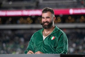 Jason Kelce Learns New Beer Can Party Trick from Swiftie at Chiefs Tailgate