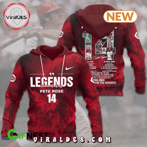 Legends Pete Rose Cincinnati Reds 14 Red Hoodie