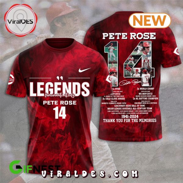 Legends Pete Rose Cincinnati Reds 14 Red Hoodie