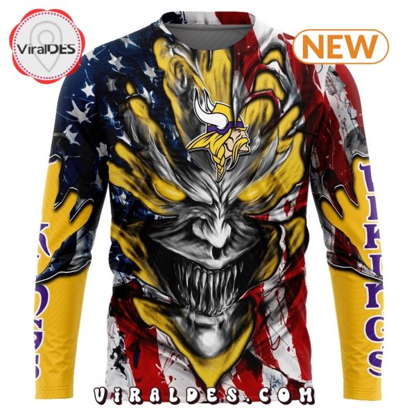 Minnesota Vikings Demon Face American Flag Hoodie