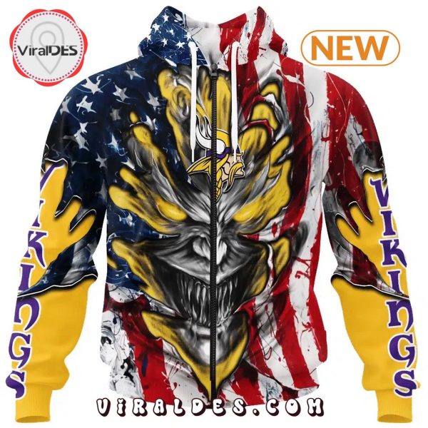 Minnesota Vikings Demon Face American Flag Hoodie