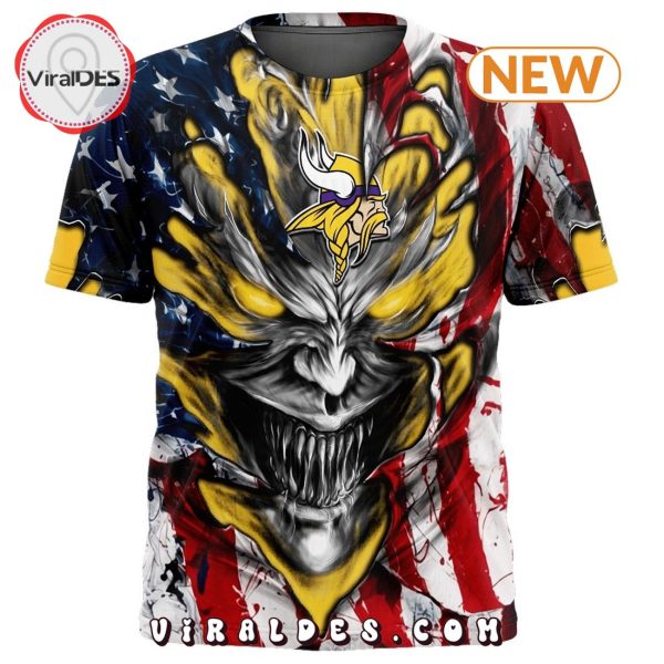 Minnesota Vikings Demon Face American Flag Hoodie