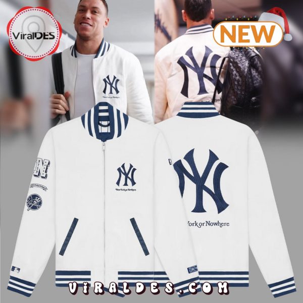 New York Yankees x New York or Now Here White Baseball Jacket