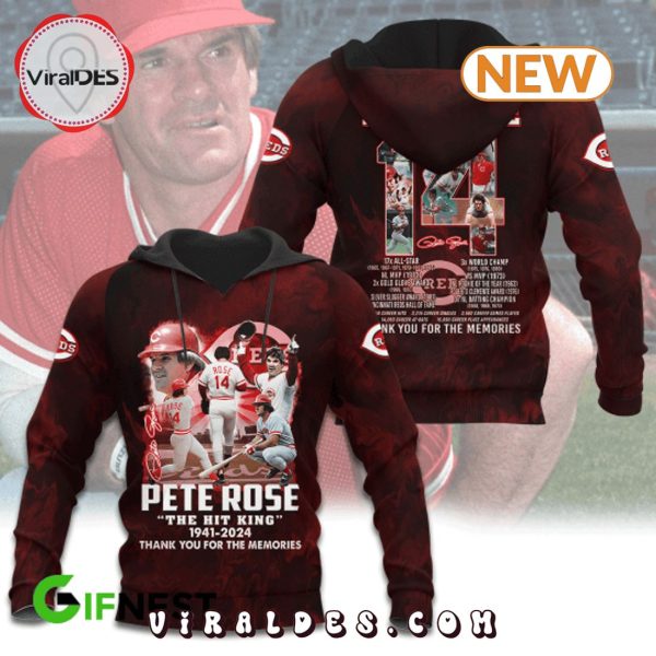 Pete Rose The Hit King 1941 – 2024 Signatures Hoodie