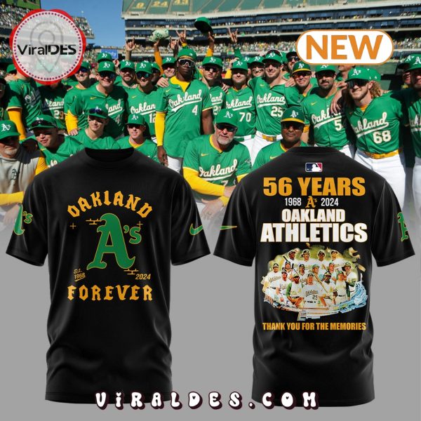 56 Years Thank You Oakland Athletics Black T-Shirt, Jogger, Cap