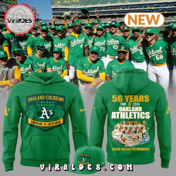 56 Years Thank You Oakland Athletics Green Hoodie