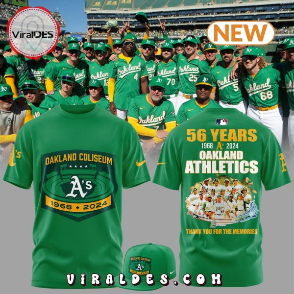 56 Years Thank You Oakland Athletics Green T-Shirt, Jogger, Cap