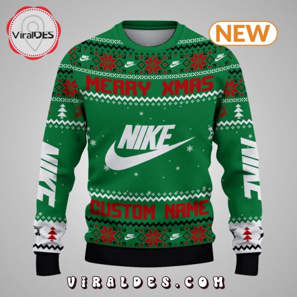 Custom Merry Xmas Nike Green Ugly Sweater