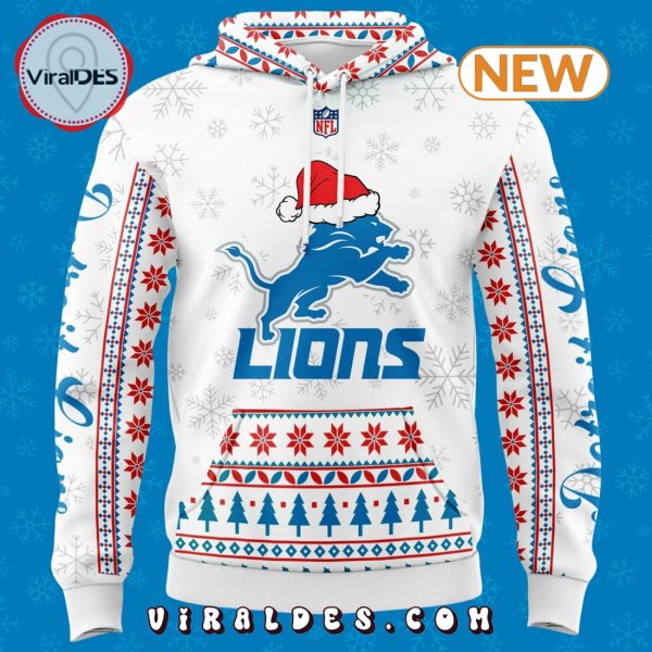 Men’s Detroit Lions Merry Christmas 2024 White Hoodie