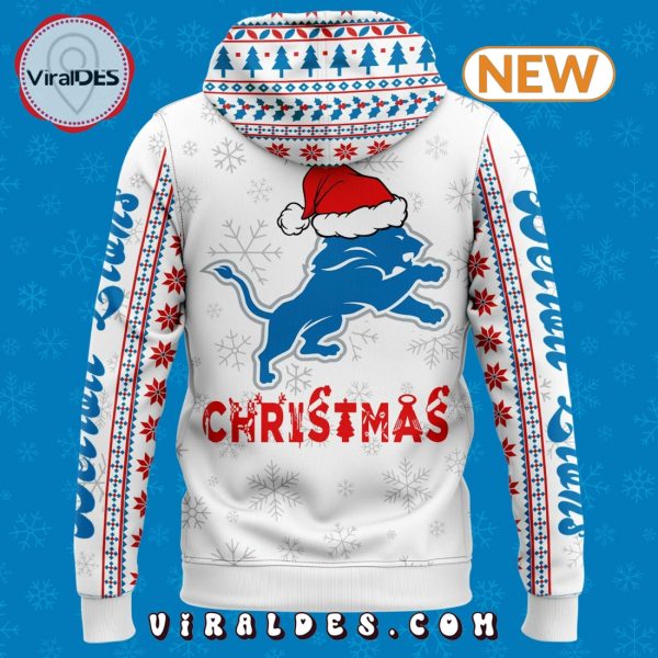 Men’s Detroit Lions Merry Christmas 2024 White Hoodie