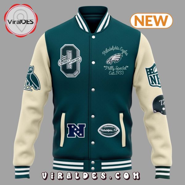 OVO x NFL Midnight Green Philly Special Baseball Jacket