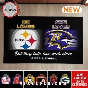 He Loves This Team She Loves That Team Custom Doormat